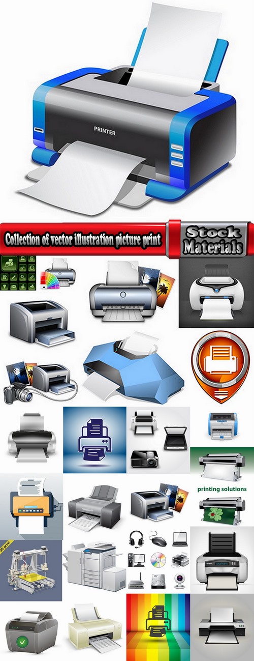 Collection of vector illustration picture print printer 25 EPS