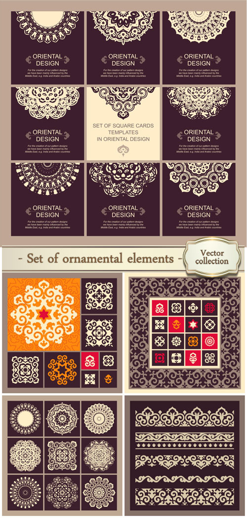 Set of ornamental elements in oriental style