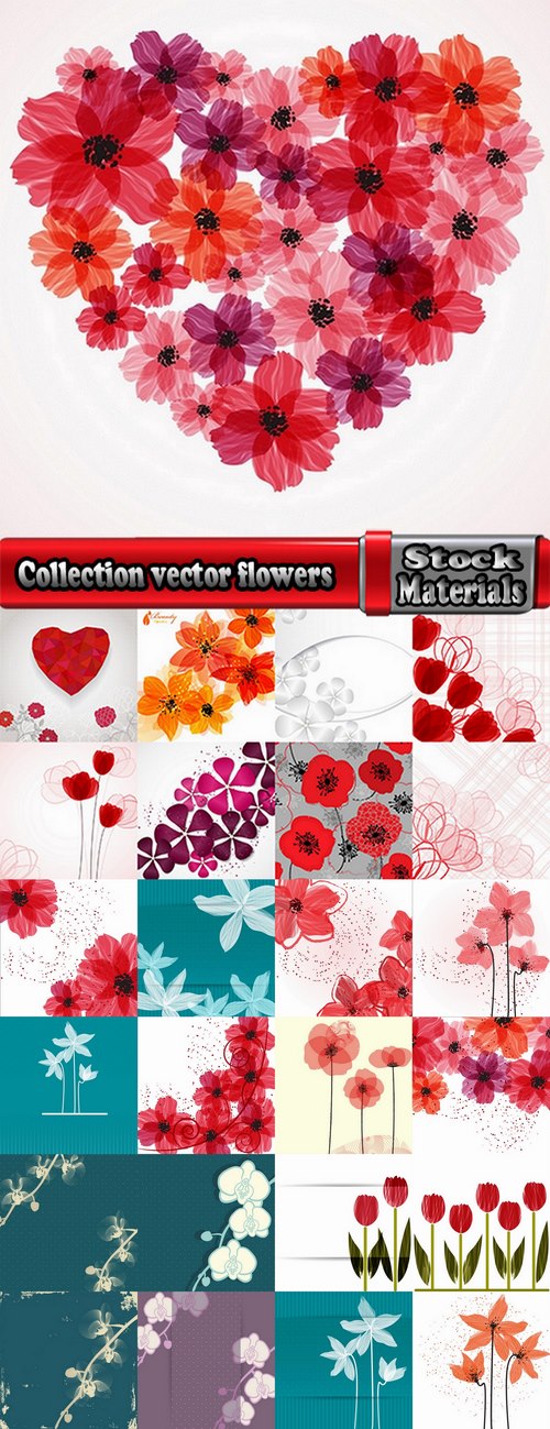Collection vector flowers a background picture flyer template banner 25 EPS