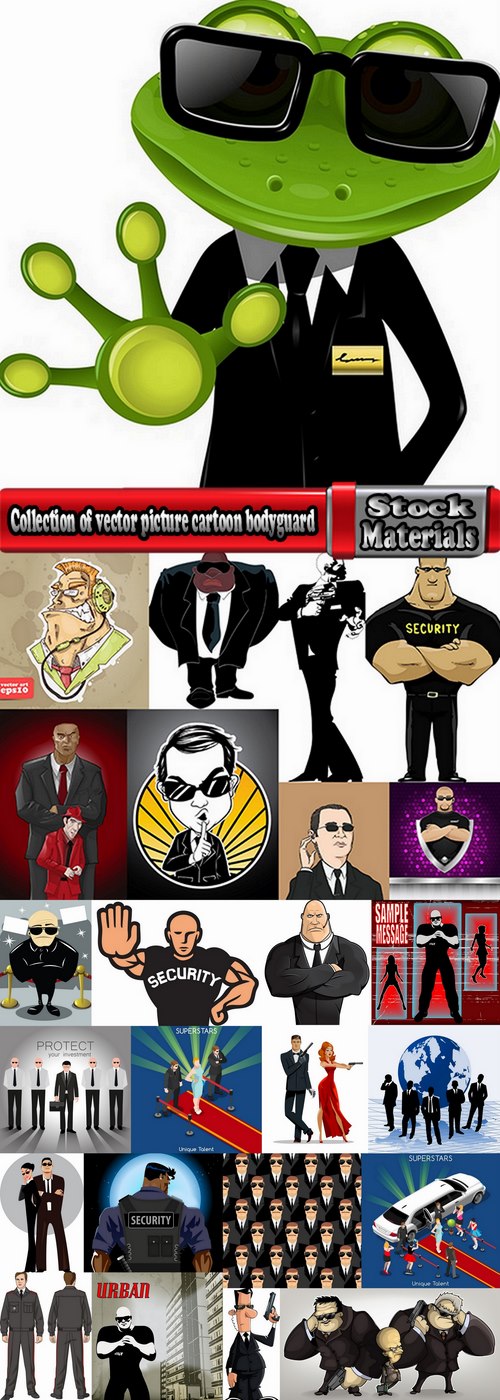 Collection of vector picture cartoon bodyguard security guard 25 EPS