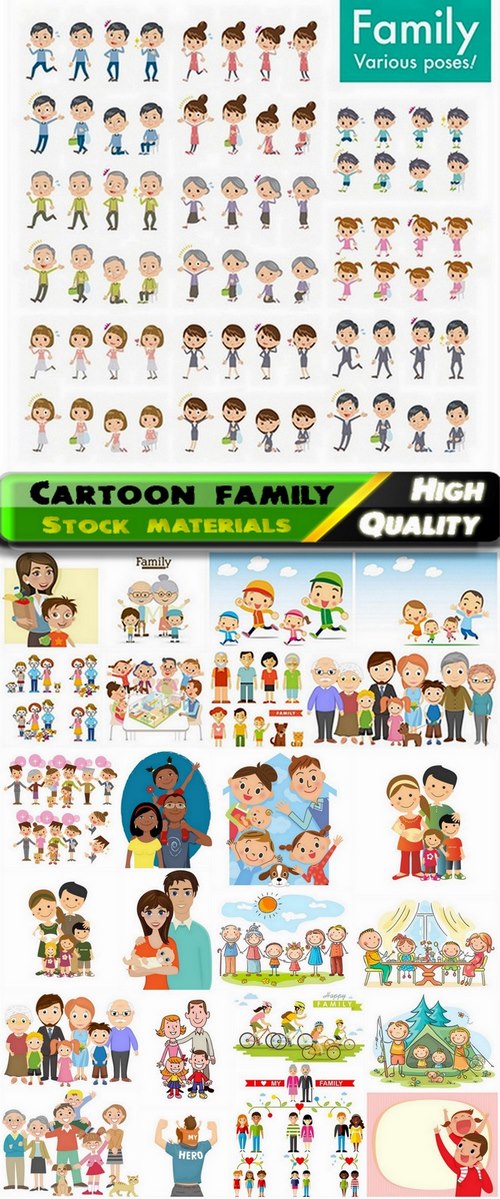 Cartoon illustration of a happy family - 25 HQ Jpg