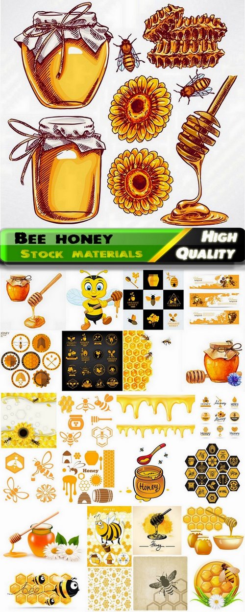Bee honey in jars and honeycombs - 25 Eps