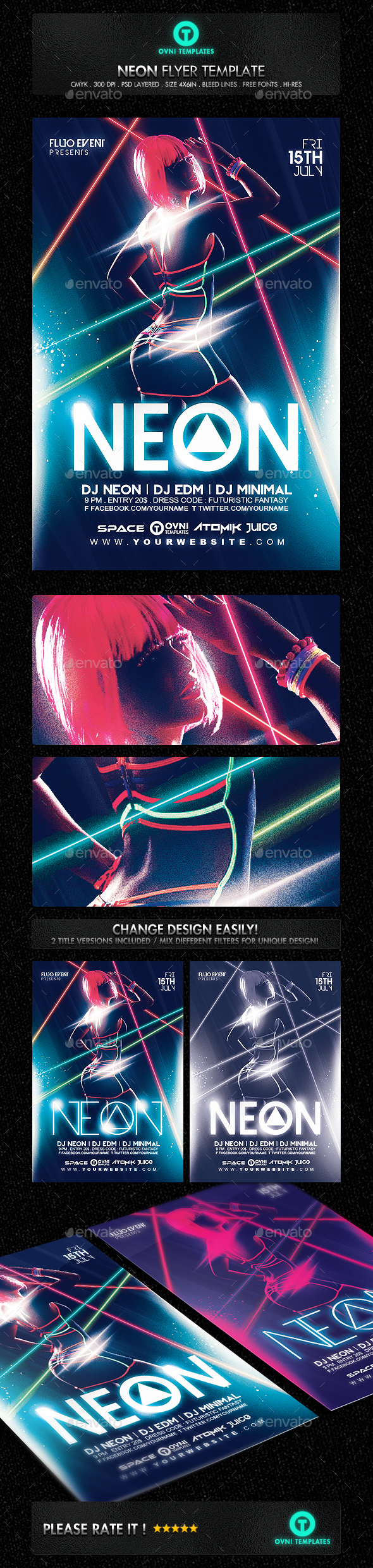 GraphicRiver: Neon Laser Fluo Light Sexy Flyer Template 13124617