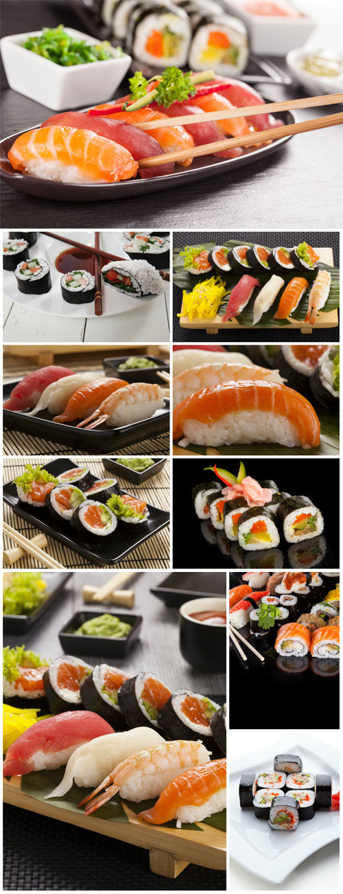 Sushi sets, rolls, sauce, wasabi - Stock photo