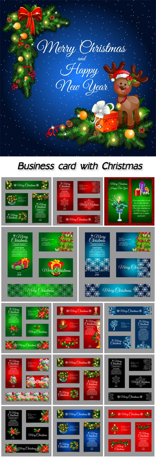 Four business card with Christmas decoration