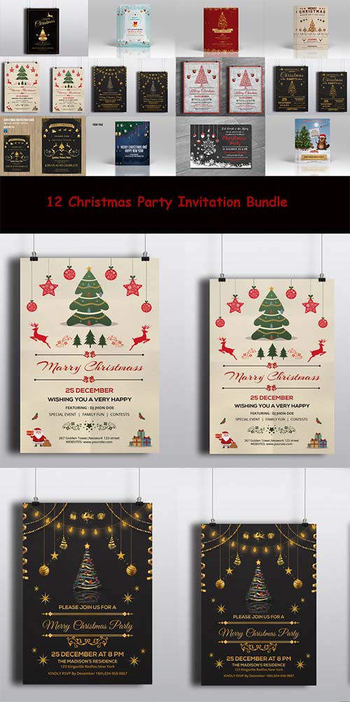 CreativeMarket 12 Christmas Invitation flyer Bundle