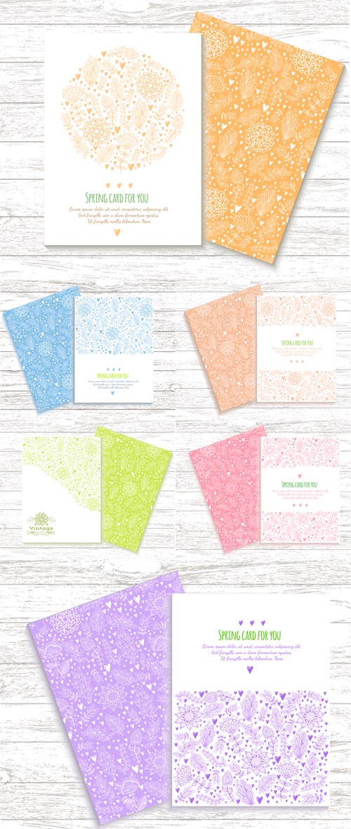 Floral cards in vintage style Vector Set 3