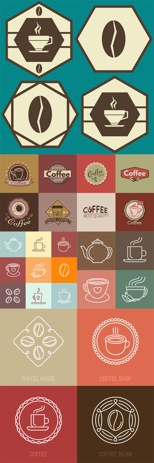 Vector Set of coffee labels, badges and logos 3