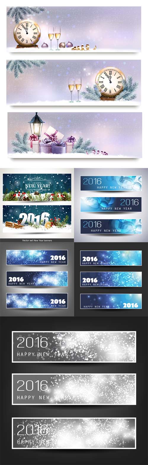 Vector Set of Horizontal New Year Banners 2016