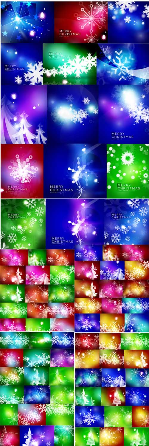 Vector Set of shiny color Christmas backgrounds with white snowflakes and trees 5