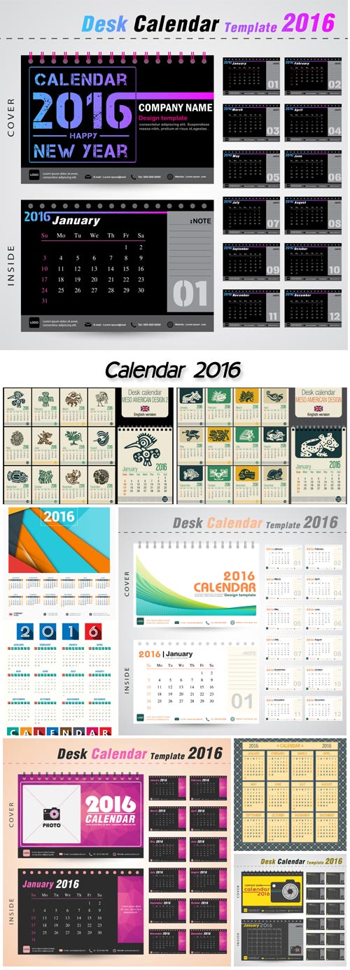 Desktops calendar 2016, template vector