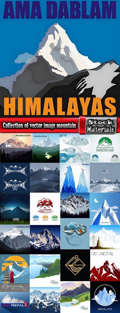 Collection of vector image mountain mountains nepal a background 25 EPS