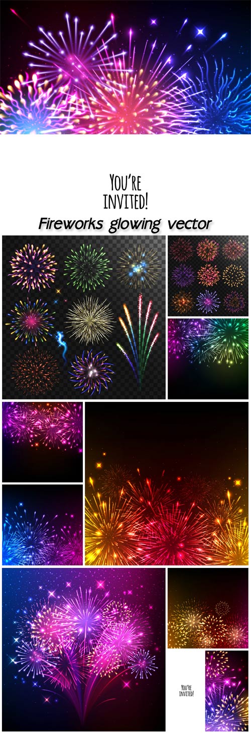 Colorful fireworks glowing vector