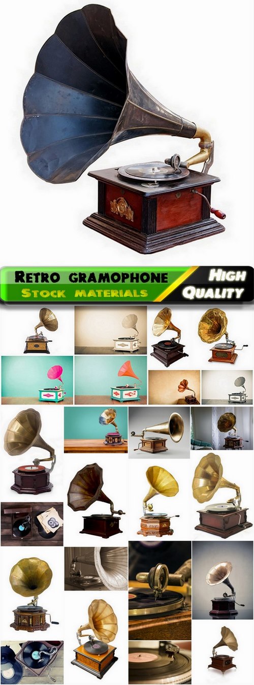 Retro gramophone with vinyl records - 25 HQ Jpg