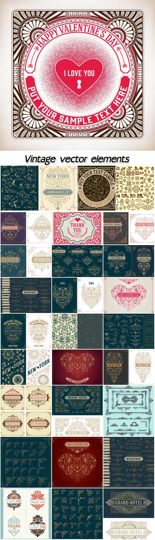 Vintage elements for banners, invitations, posters, placards, badges or logotypes