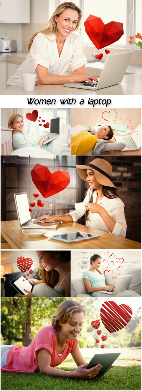 Women with a laptop, romantic stock photos