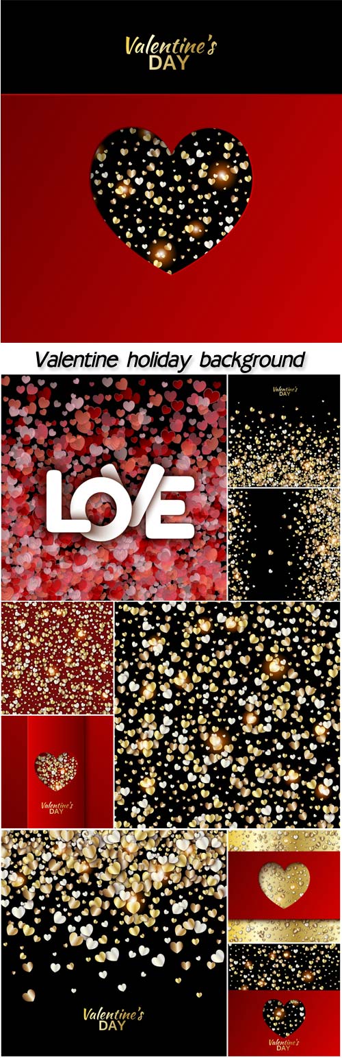 Valentine holiday background with red and gold hearts