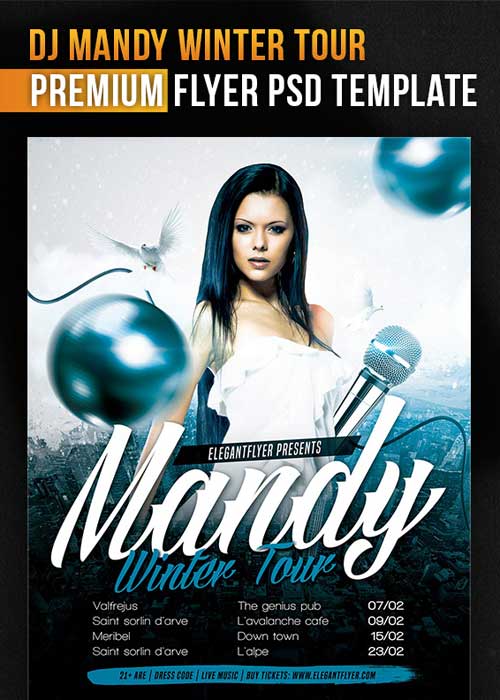 DJ Mandy Winter Tour Flyer PSD Template + Facebook Cover